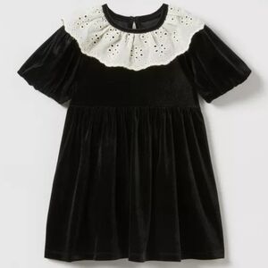 Brand New Zara Baby Girl Black Velvet Dress with White Eyelet Collar